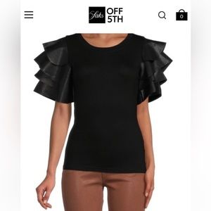 Blue faux leather layered sleeved top sizes large & small available.